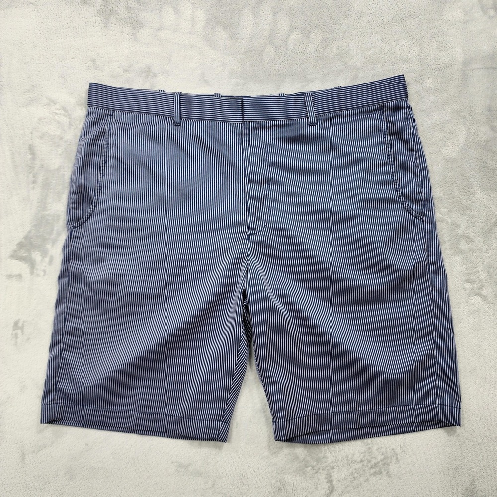 Bobby Jones Shorts Mens 38 Blue Striped Microfiber Chino 10 Inseam Casual Summer